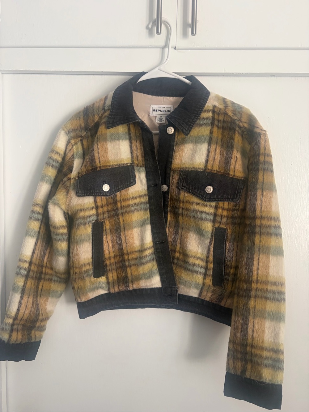 For The Republic Yellow Plaid Jean-Style Jacket with Black Trim